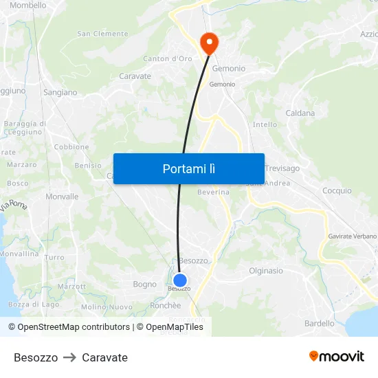 Besozzo to Caravate map