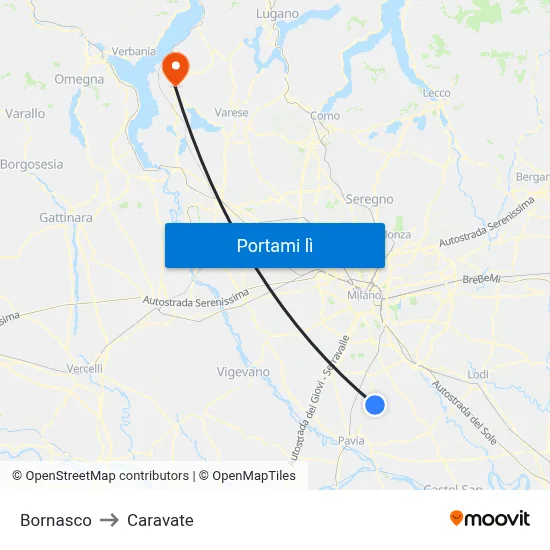 Bornasco to Caravate map