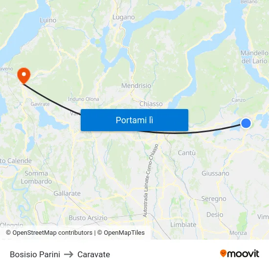 Bosisio Parini to Caravate map