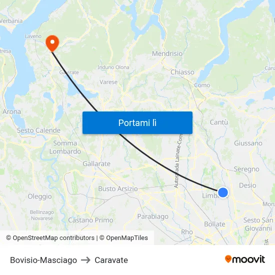 Bovisio-Masciago to Caravate map