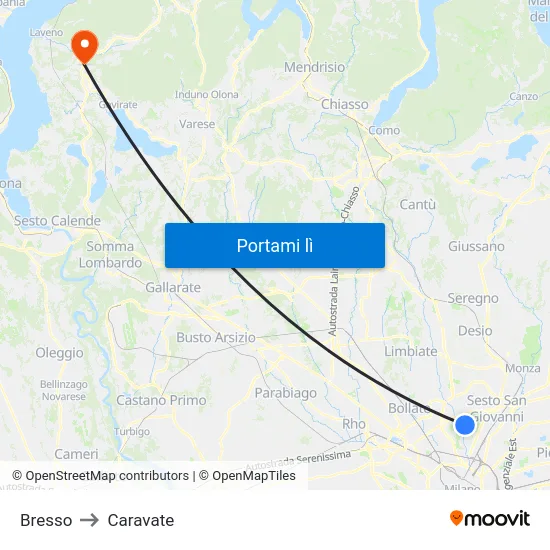 Bresso to Caravate map