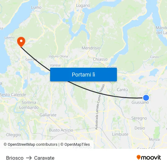 Briosco to Caravate map