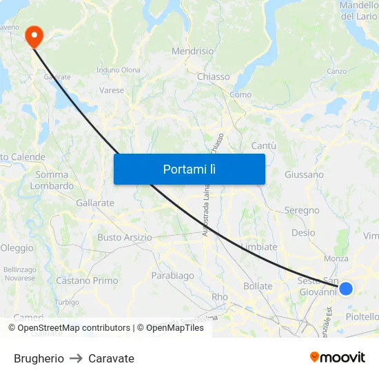 Brugherio to Caravate map