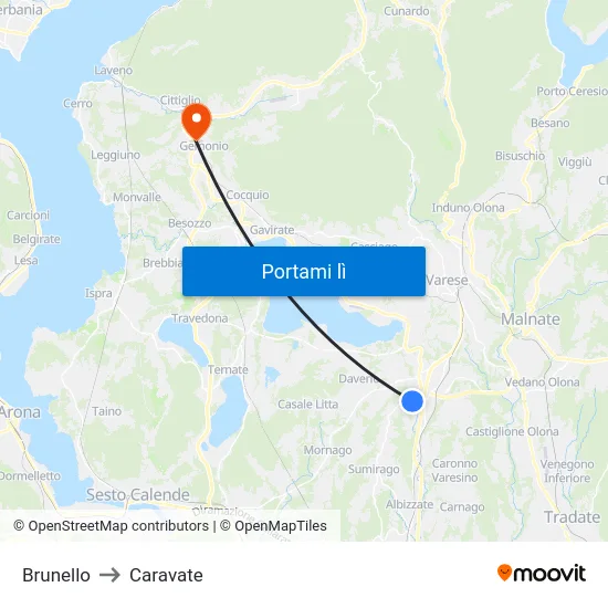 Brunello to Caravate map