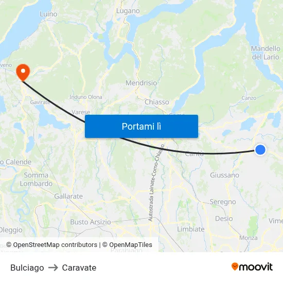 Bulciago to Caravate map