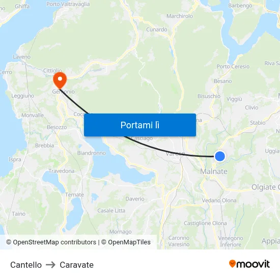 Cantello to Caravate map