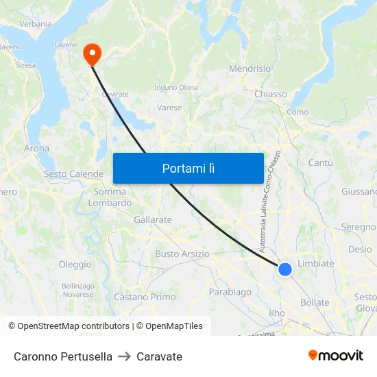 Caronno Pertusella to Caravate map