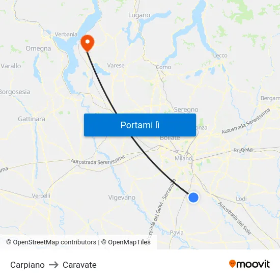 Carpiano to Caravate map