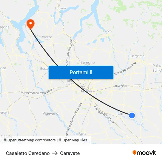 Casaletto Ceredano to Caravate map