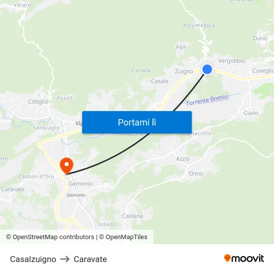 Casalzuigno to Caravate map