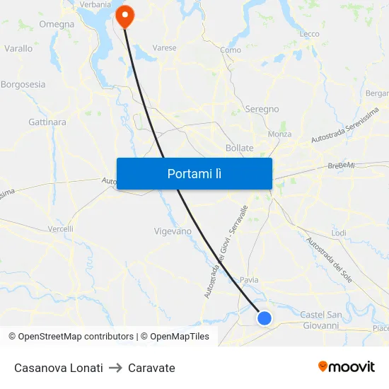 Casanova Lonati to Caravate map