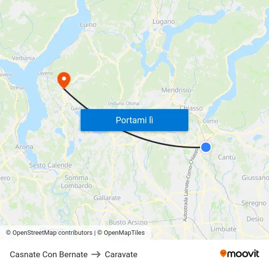 Casnate Con Bernate to Caravate map