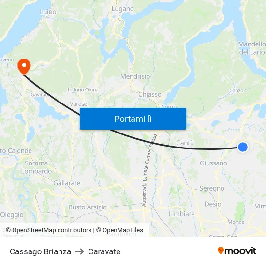 Cassago Brianza to Caravate map