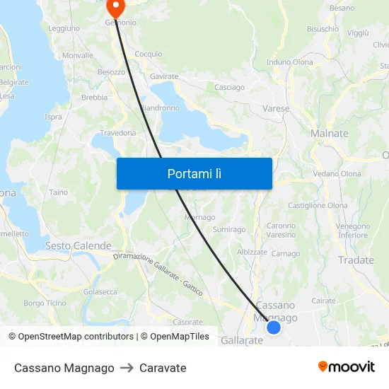 Cassano Magnago to Caravate map