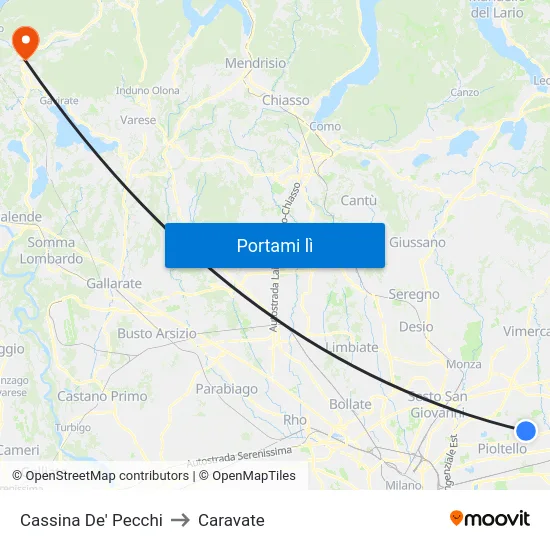 Cassina De' Pecchi to Caravate map