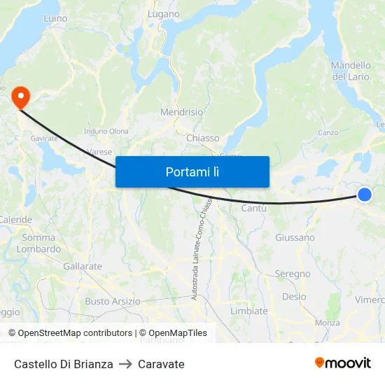 Castello Di Brianza to Caravate map