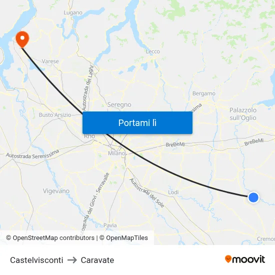 Castelvisconti to Caravate map