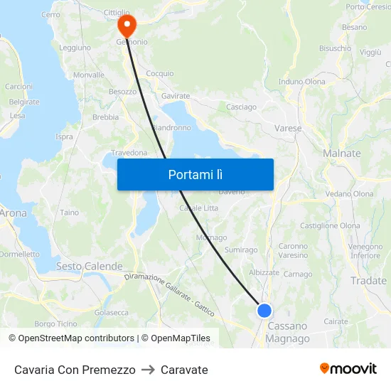Cavaria Con Premezzo to Caravate map