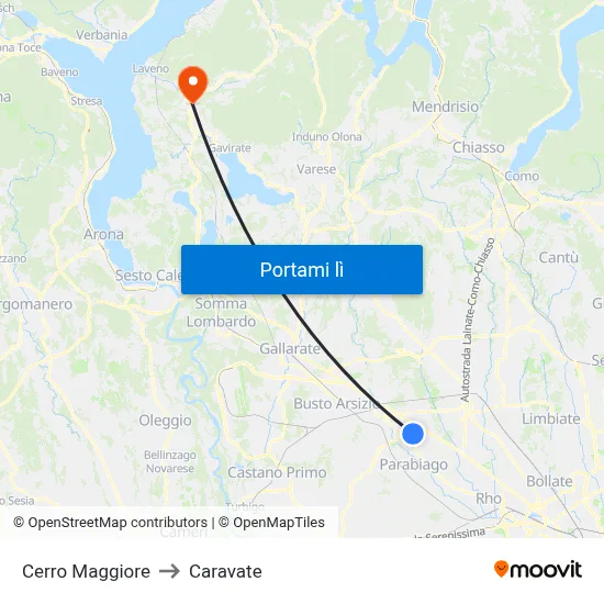 Cerro Maggiore to Caravate map