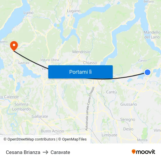 Cesana Brianza to Caravate map