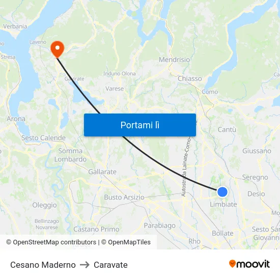 Cesano Maderno to Caravate map