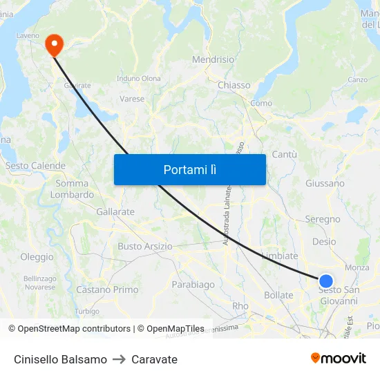 Cinisello Balsamo to Caravate map