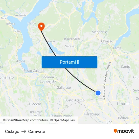 Cislago to Caravate map