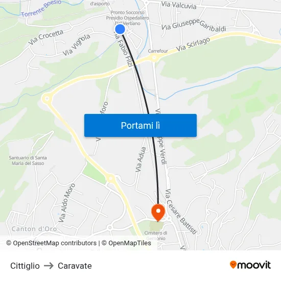 Cittiglio to Caravate map