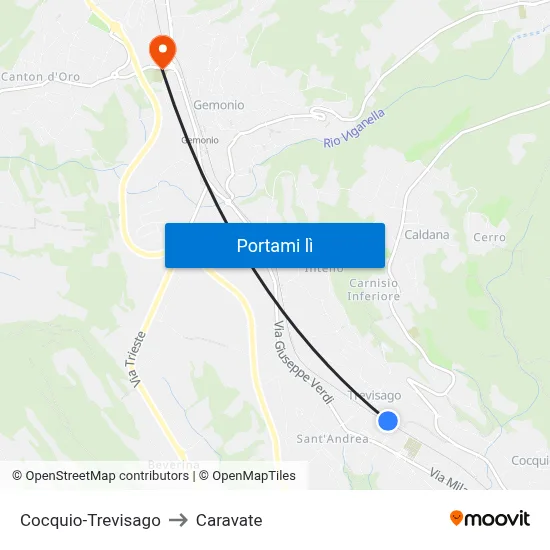 Cocquio-Trevisago to Caravate map