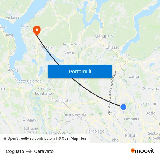 Cogliate to Caravate map