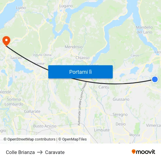 Colle Brianza to Caravate map