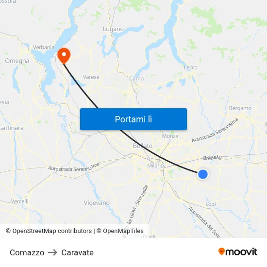 Comazzo to Caravate map