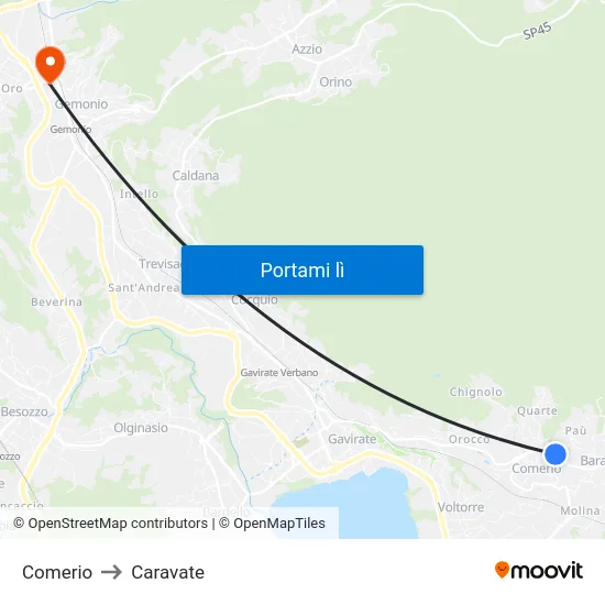 Comerio to Caravate map
