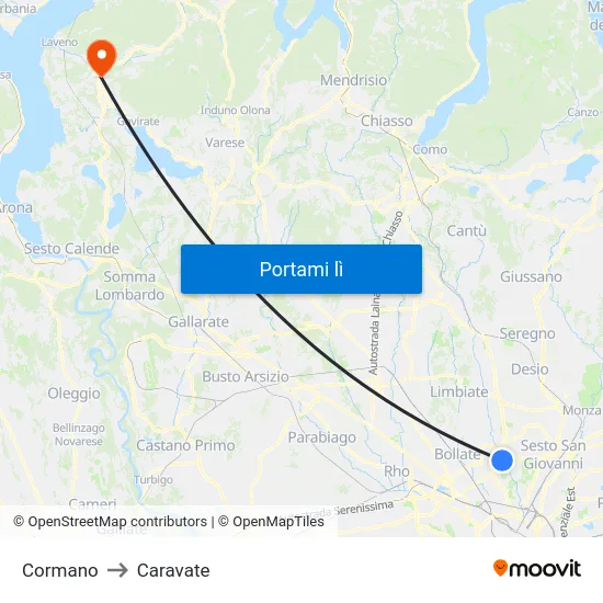 Cormano to Caravate map