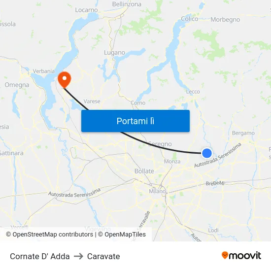 Cornate D' Adda to Caravate map