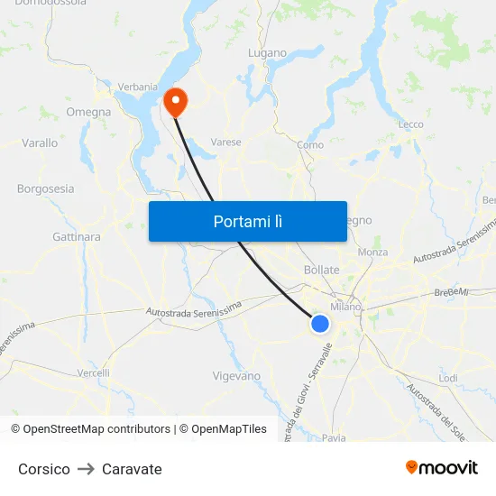 Corsico to Caravate map