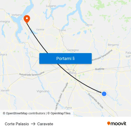 Corte Palasio to Caravate map