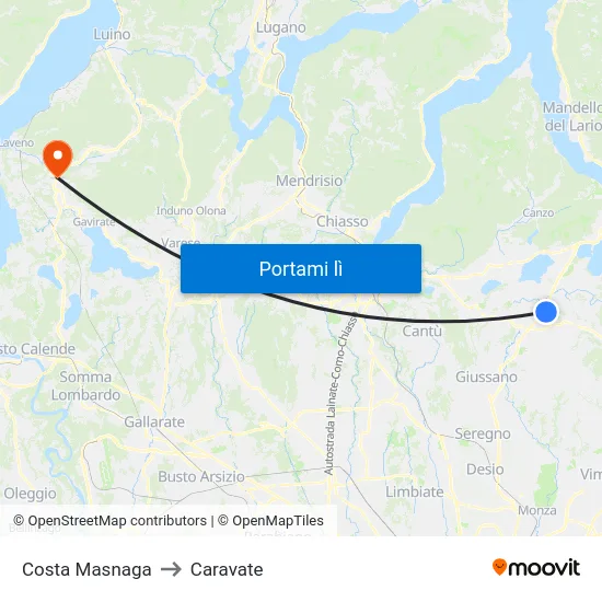 Costa Masnaga to Caravate map
