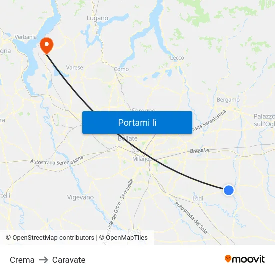 Crema to Caravate map
