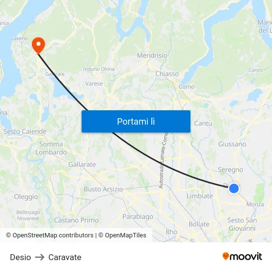 Desio to Caravate map