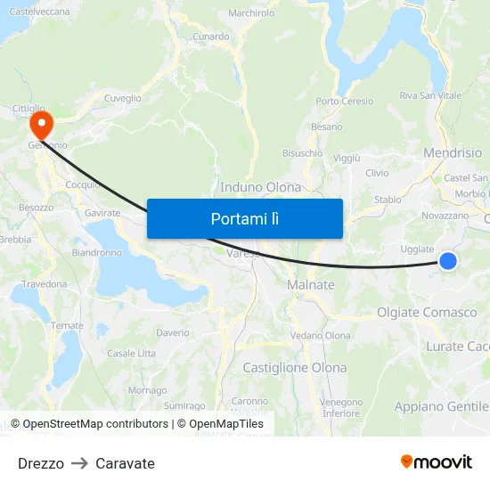 Drezzo to Caravate map
