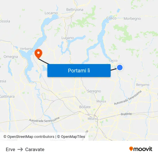 Erve to Caravate map