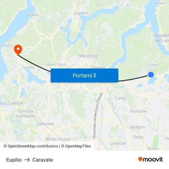 Eupilio to Caravate map