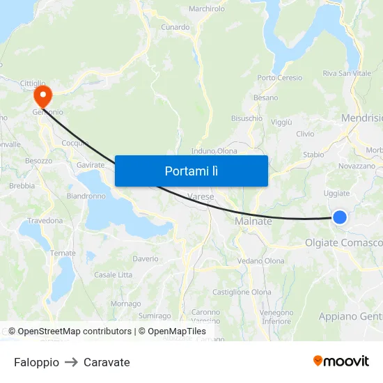 Faloppio to Caravate map