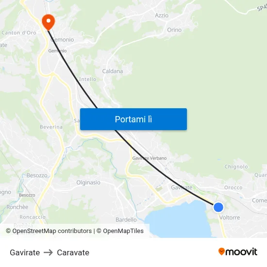 Gavirate to Caravate map