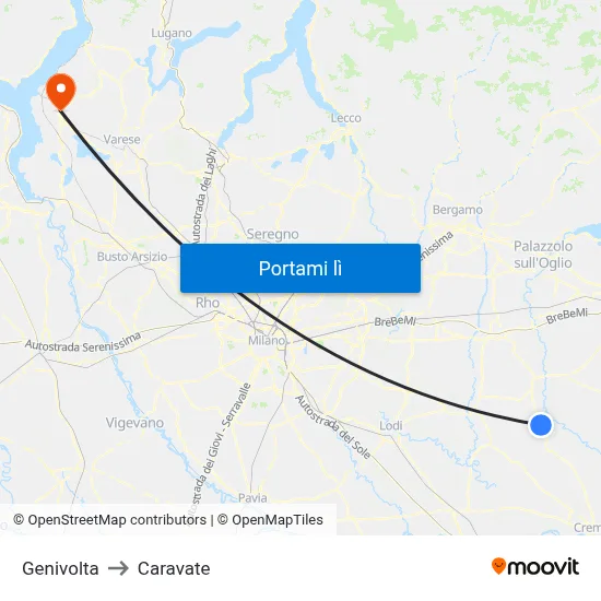 Genivolta to Caravate map