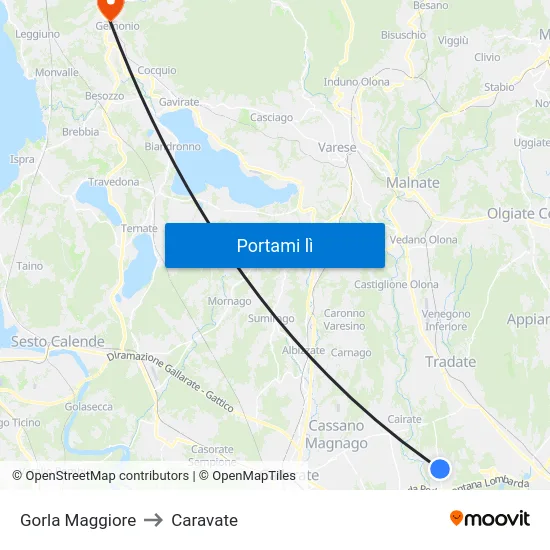Gorla Maggiore to Caravate map