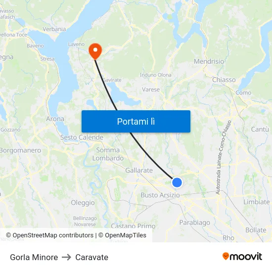 Gorla Minore to Caravate map