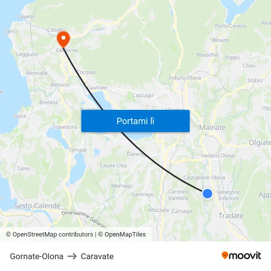 Gornate-Olona to Caravate map