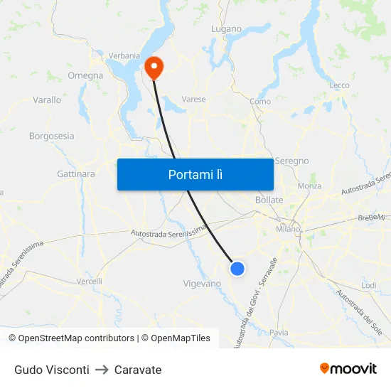 Gudo Visconti to Caravate map